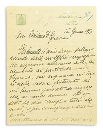 CARUSO, ENRICO. Two Autograph Letters Signed, to James OConnell (My dearest Don Giacomino or Dear Don Giacomino), in Italian.